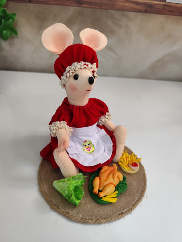 عروسک پارچهای موش سرآشپز | دستدوز، با کلاه و پیشبند و وسایل آشپزی (ایستاده و نشسته)