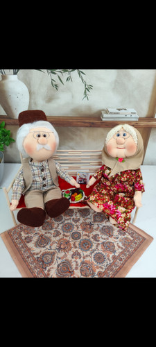 عروسک پارچهای زوج ننهجون و آقاجون ۳۵سانتی | دستدوز سنتی